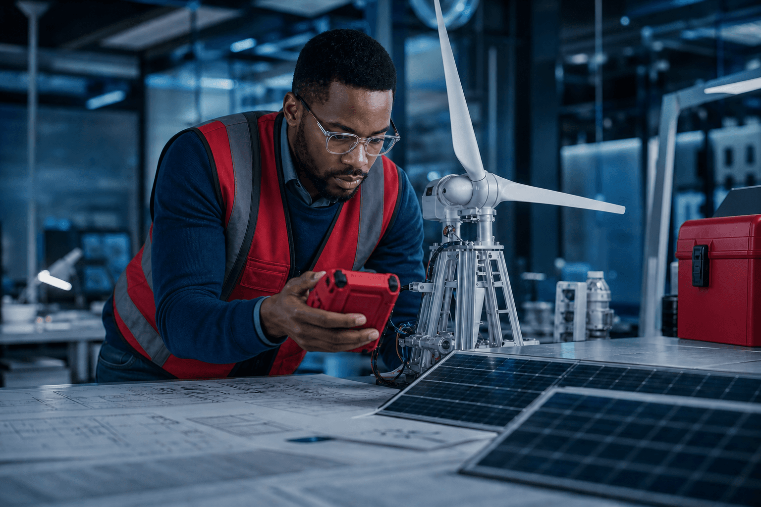 Ingeniero trabajando en un proyecto de energía renovable